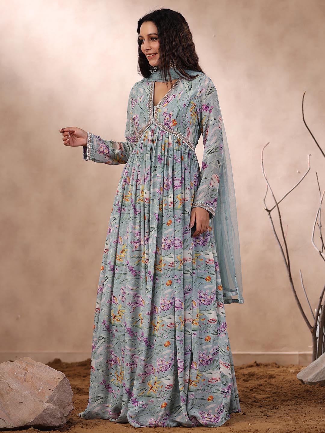 Printed Anarkali Cotton Kurta With Dupatta