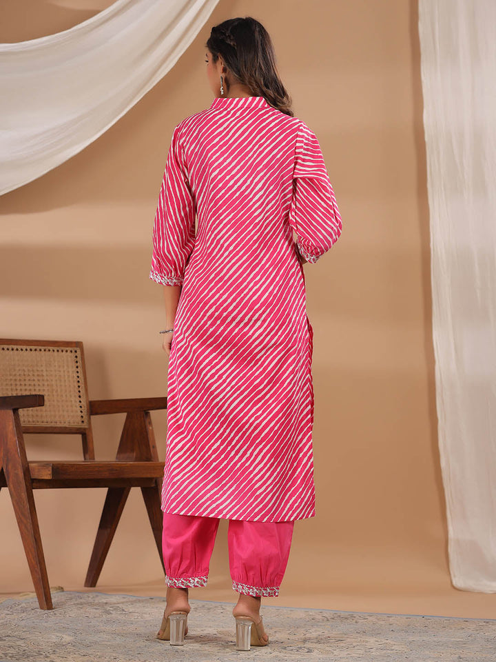 Leheriya Printed Cotton Kurta With Pants