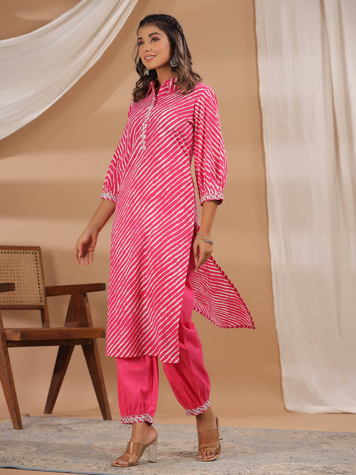 Leheriya Printed Cotton Kurta With Pants