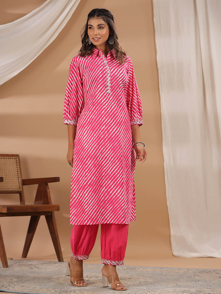 Leheriya Printed Cotton Kurta With Pants