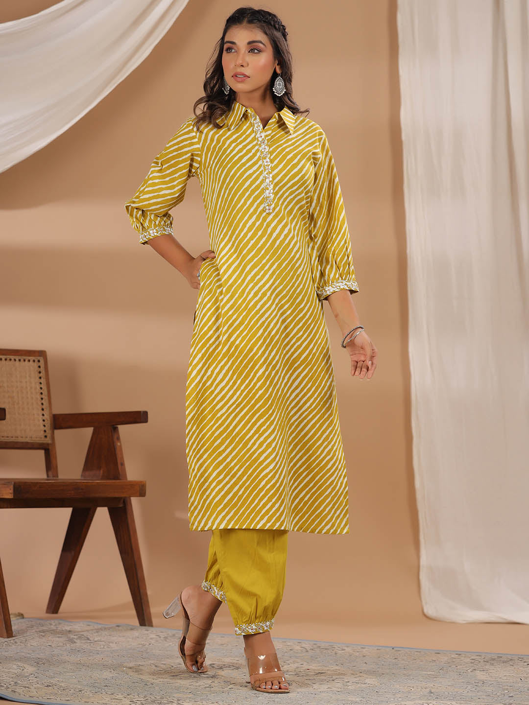 Leheriya Printed Cotton Kurta With Pants