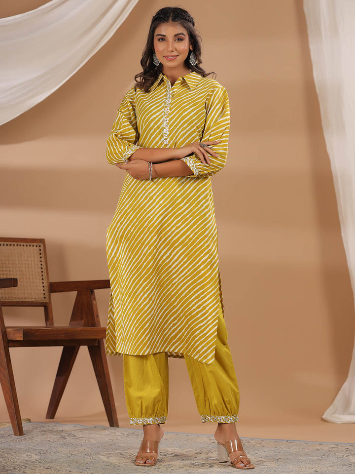 Leheriya Printed Cotton Kurta With Pants