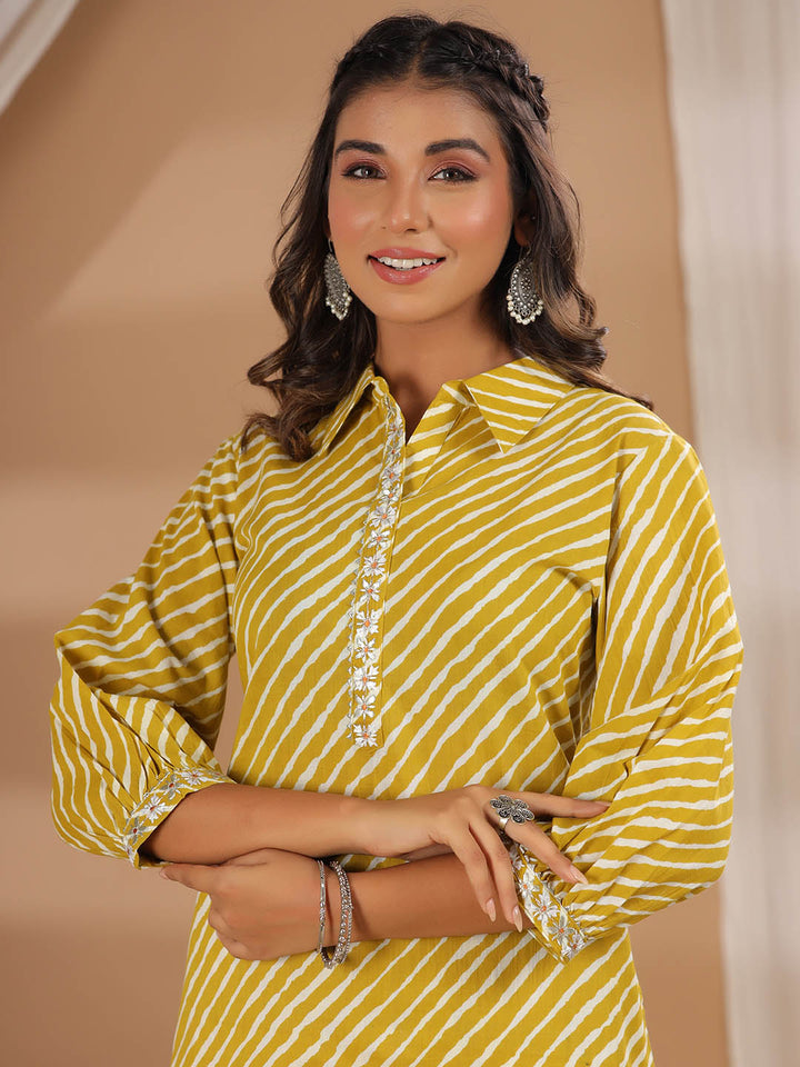 Leheriya Printed Cotton Kurta With Pants