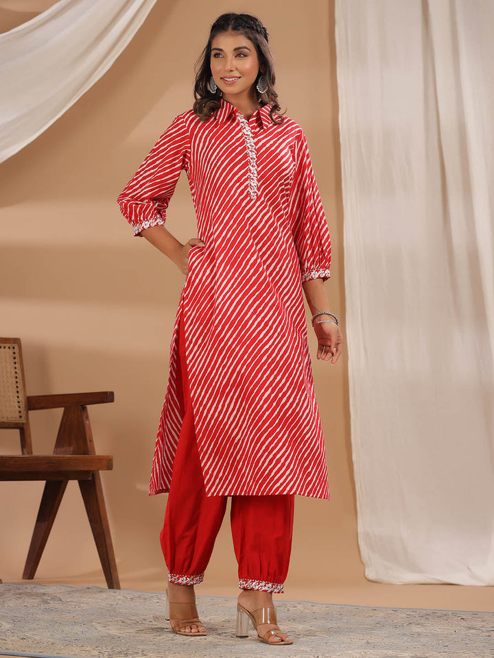 Leheriya Printed Cotton Kurta With Pants