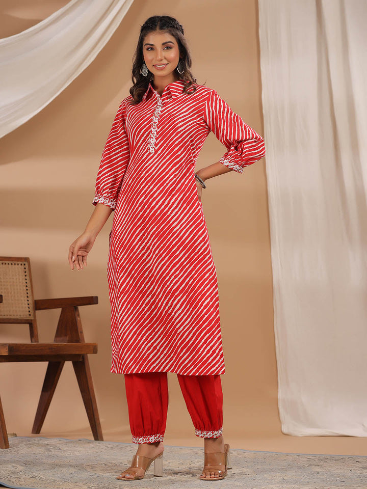 Leheriya Printed Cotton Kurta With Pants