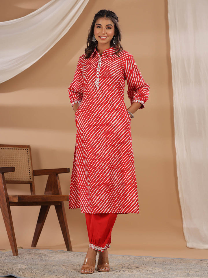 Leheriya Printed Cotton Kurta With Pants