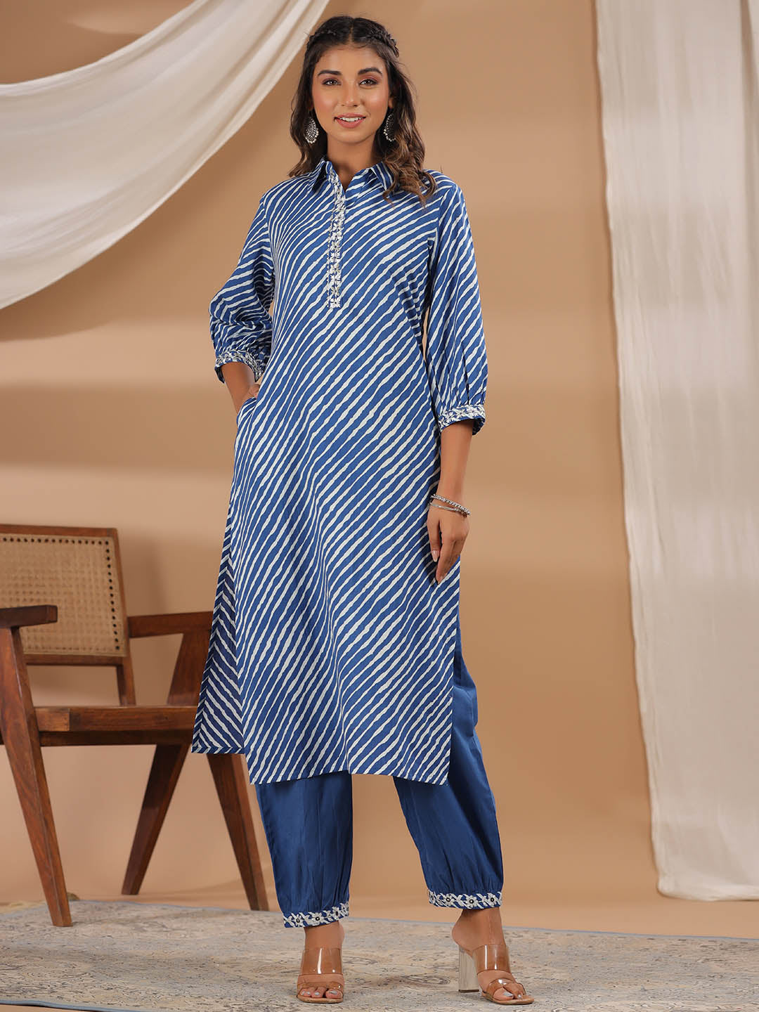 Leheriya Printed Cotton Kurta With Pants