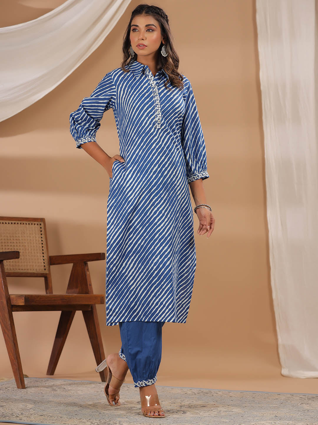 Leheriya Printed Cotton Kurta With Pants