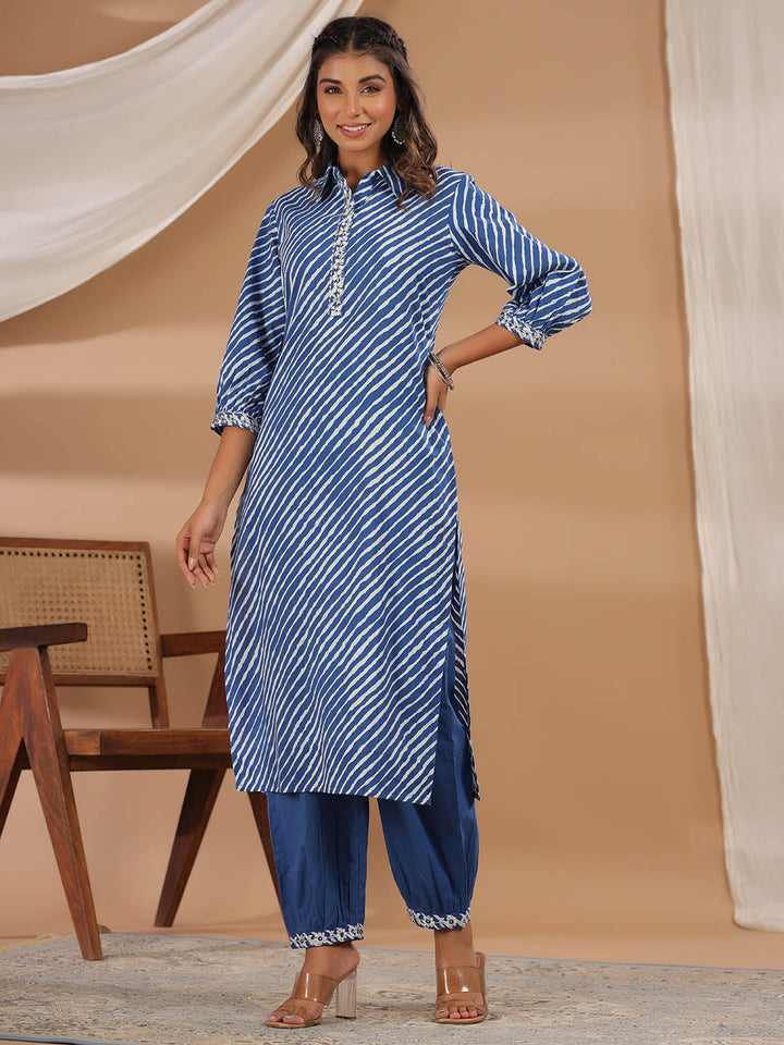 Leheriya Printed Cotton Kurta With Pants