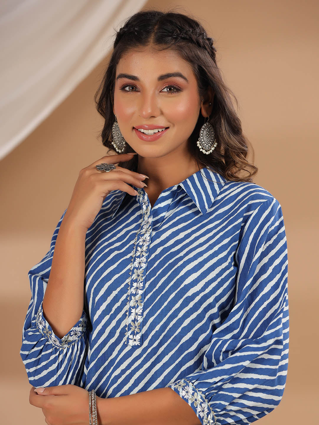 Leheriya Printed Cotton Kurta With Pants