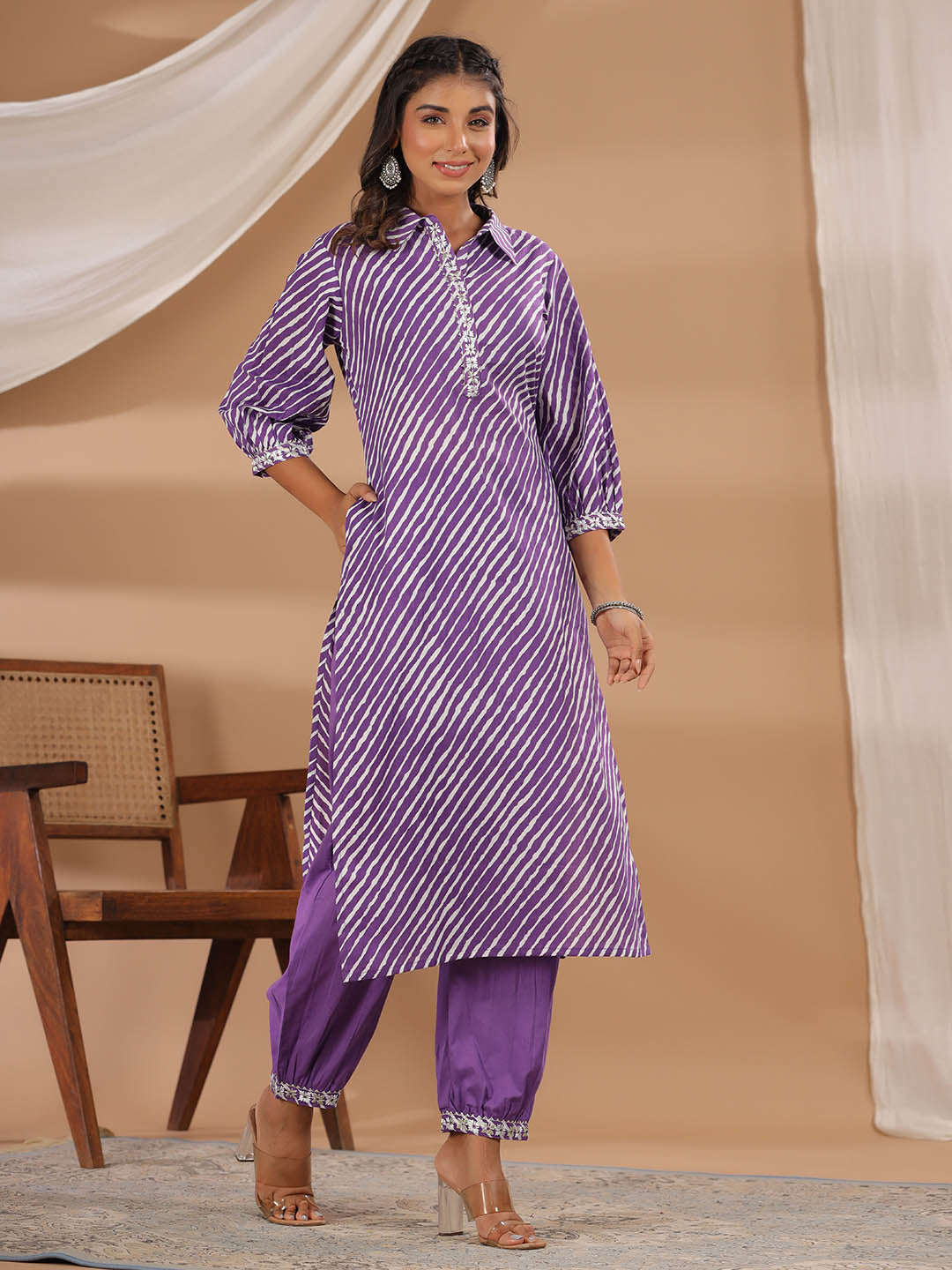Leheriya Printed Cotton Kurta With Pants