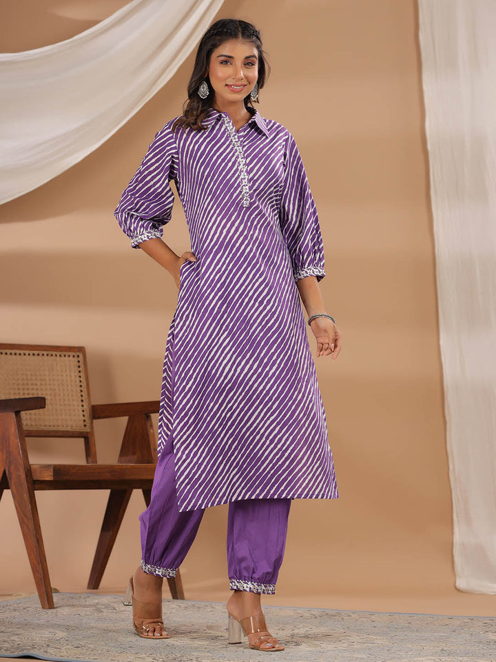Leheriya Printed Cotton Kurta With Pants