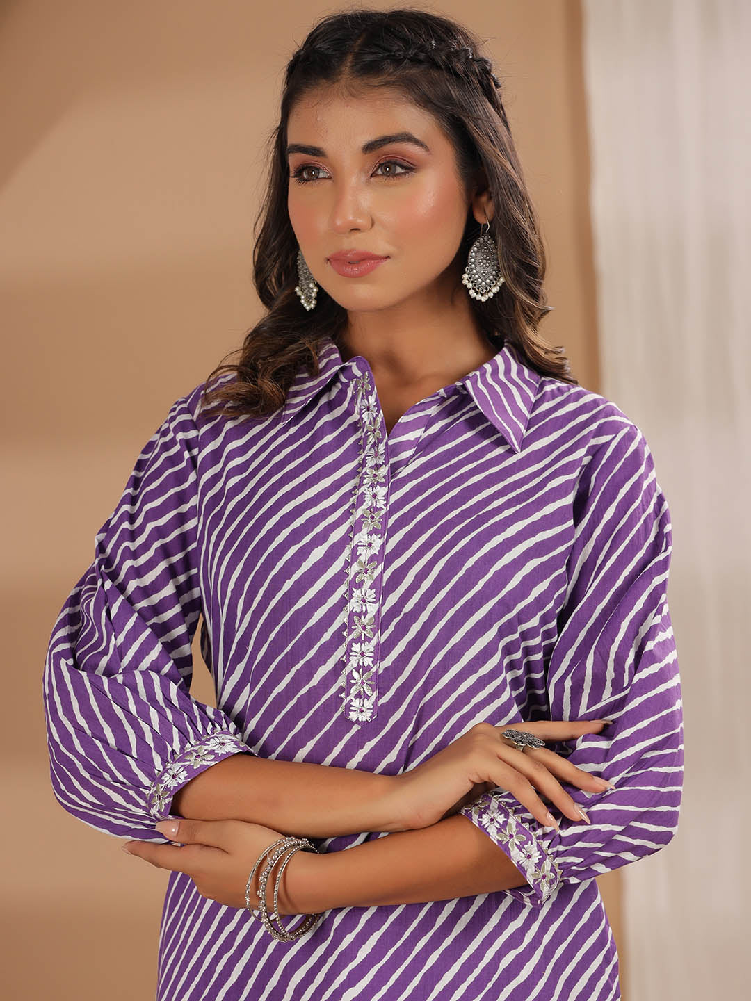 Leheriya Printed Cotton Kurta With Pants