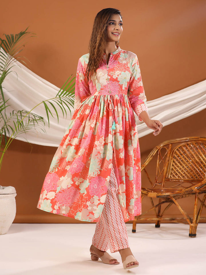 Floral Printed Cotton Kurta With Pants
