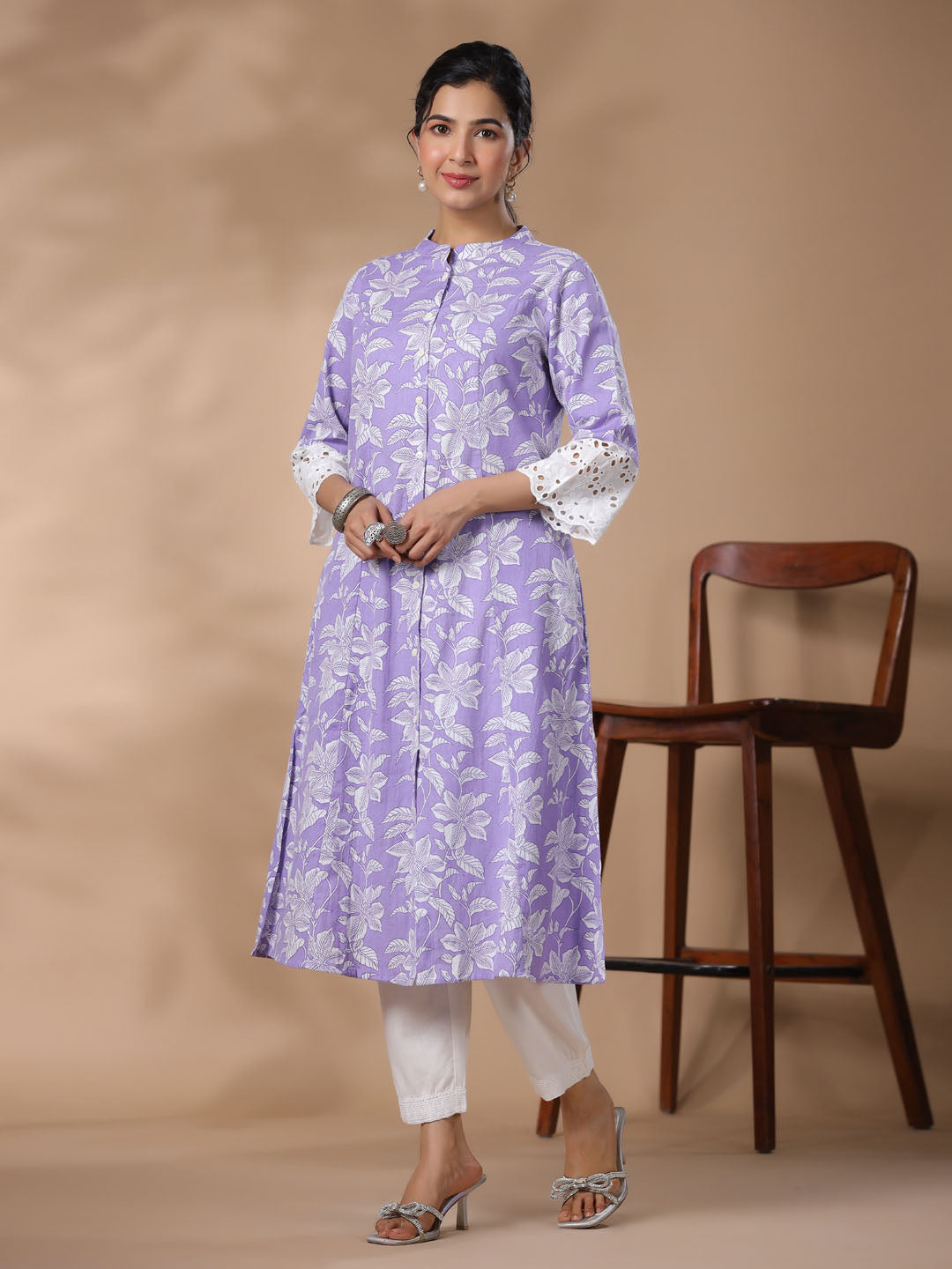 Floral Printed Cotton Kurta With Pants