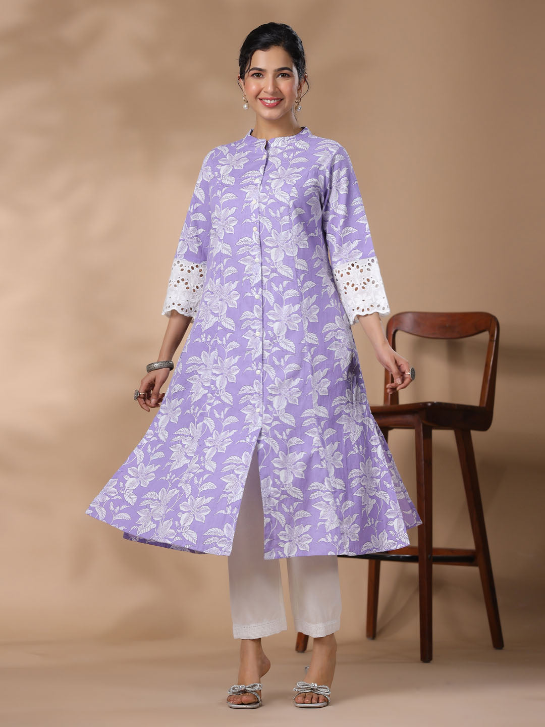 Floral Printed Cotton Kurta With Pants