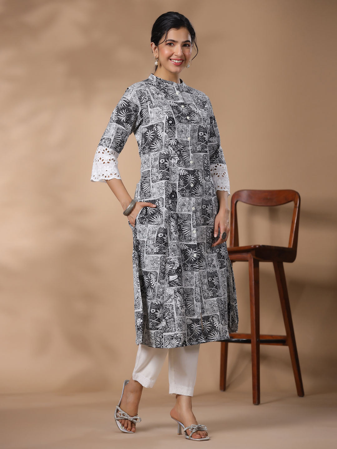 Floral Block Printed Cotton Kurta With Pants