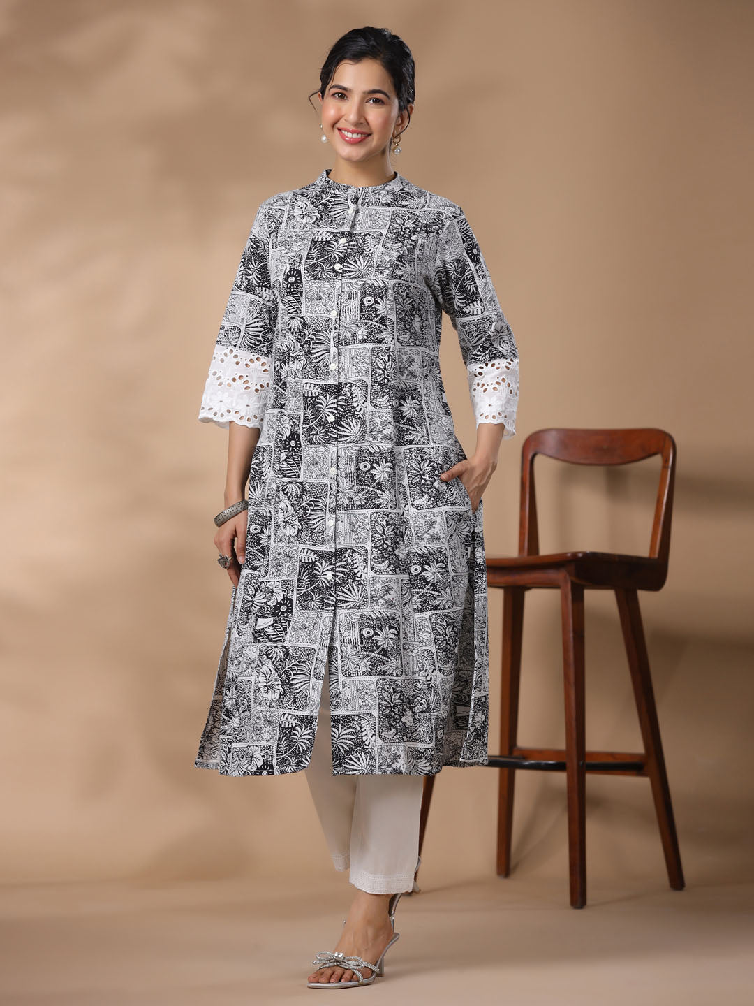 Floral Block Printed Cotton Kurta With Pants