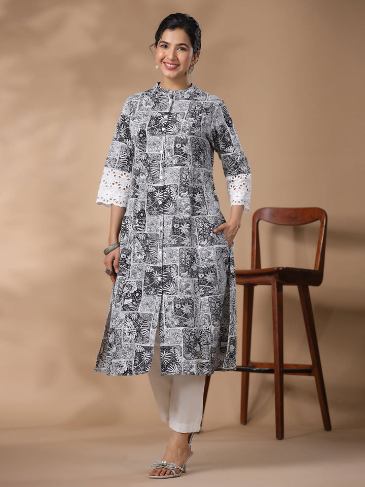 Floral Block Printed Cotton Kurta With Pants