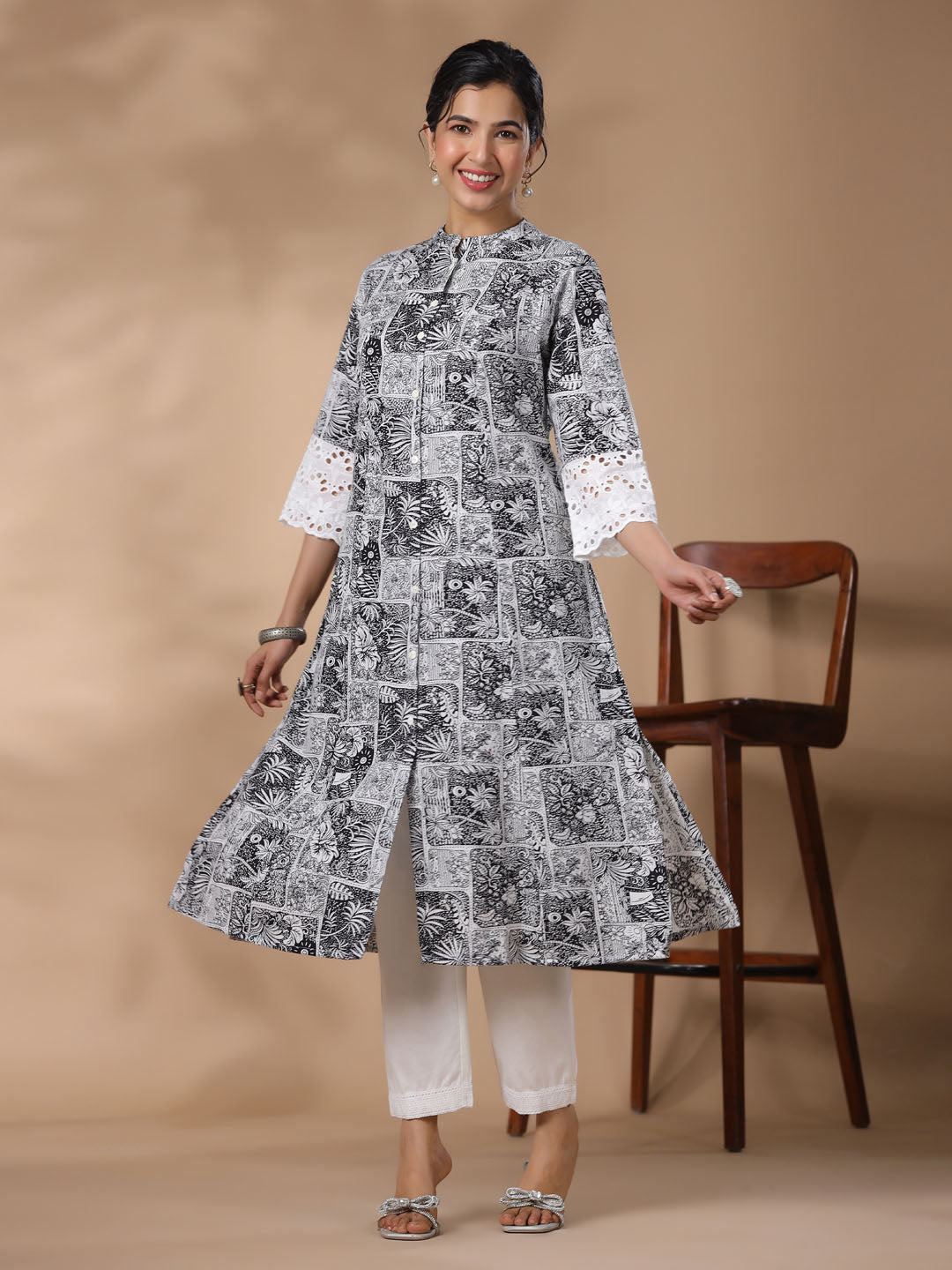 Floral Block Printed Cotton Kurta With Pants