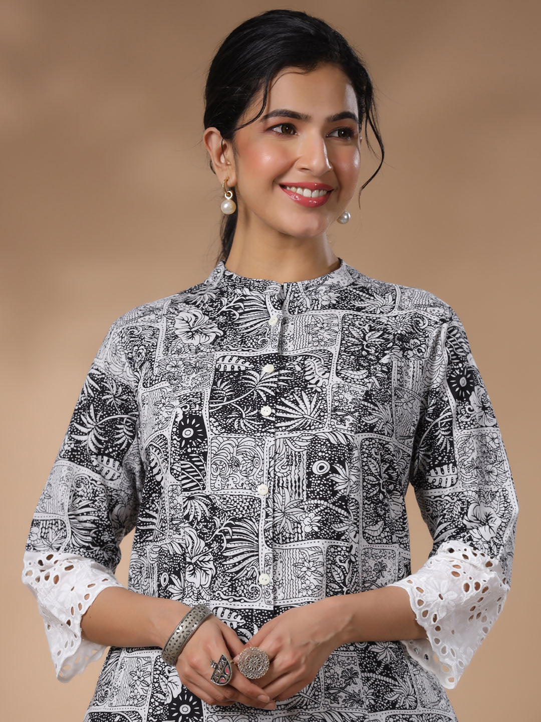Floral Block Printed Cotton Kurta With Pants