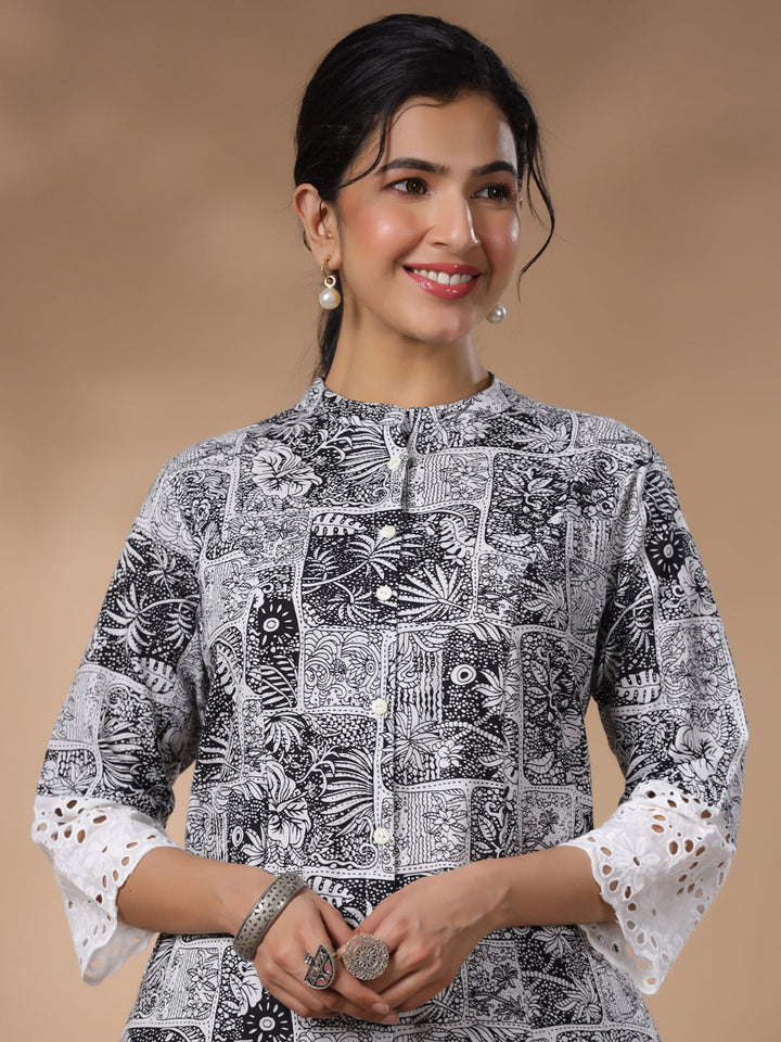 Floral Block Printed Cotton Kurta With Pants