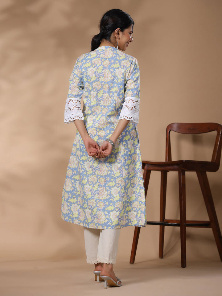 Floral Printed Cotton Kurta With Pants