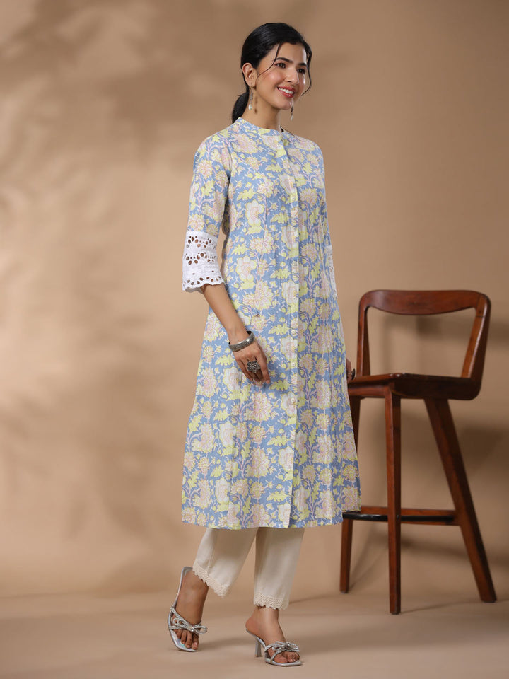 Floral Printed Cotton Kurta With Pants