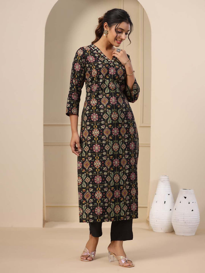 Block Printed Muslin Kurta With Pants