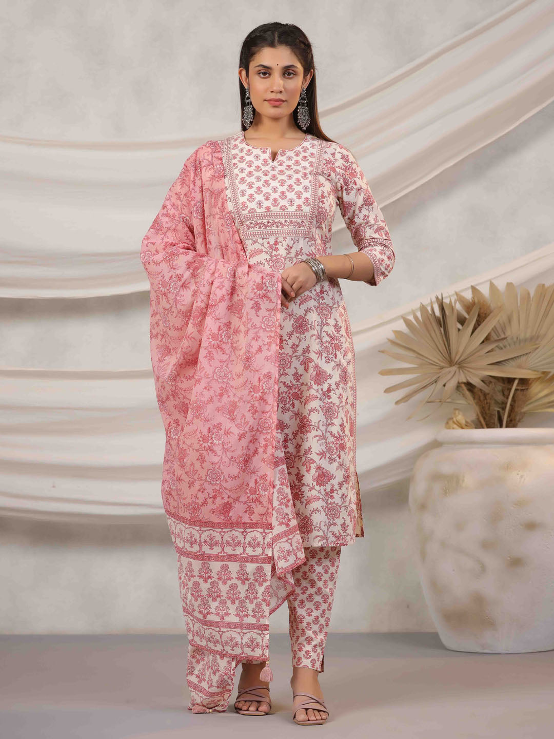 Floral Printed Kurta With Pants &amp; Dupatta