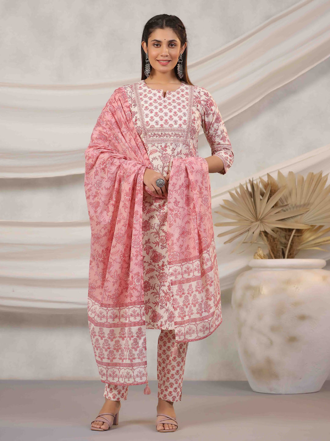 Floral Printed Kurta With Pants &amp; Dupatta