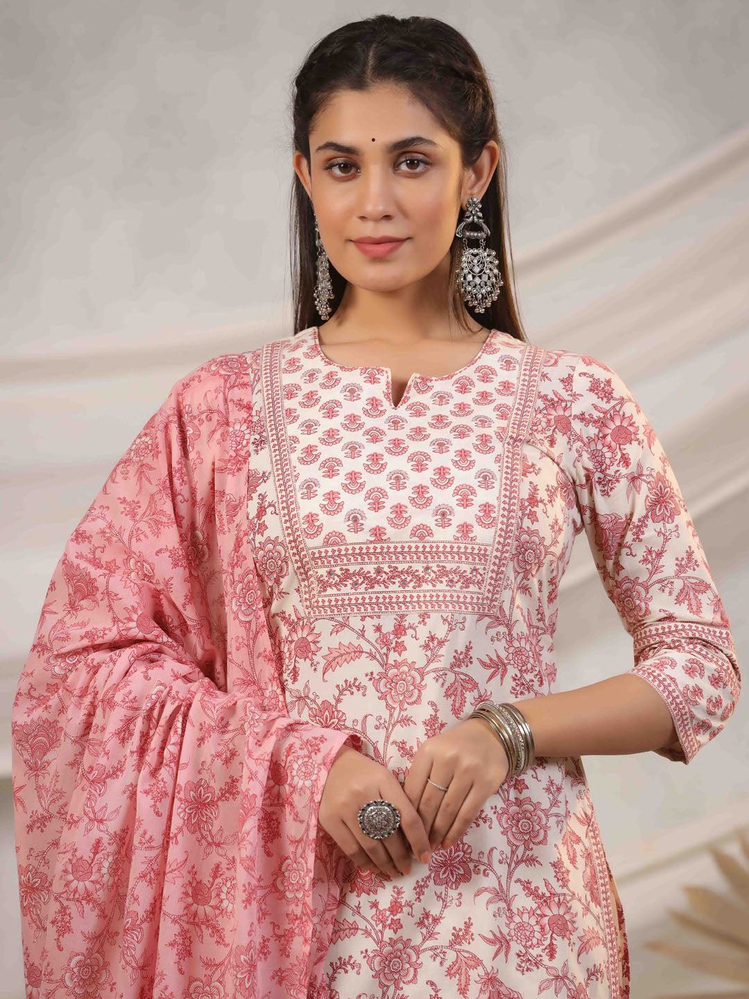 Floral Printed Kurta With Pants &amp; Dupatta