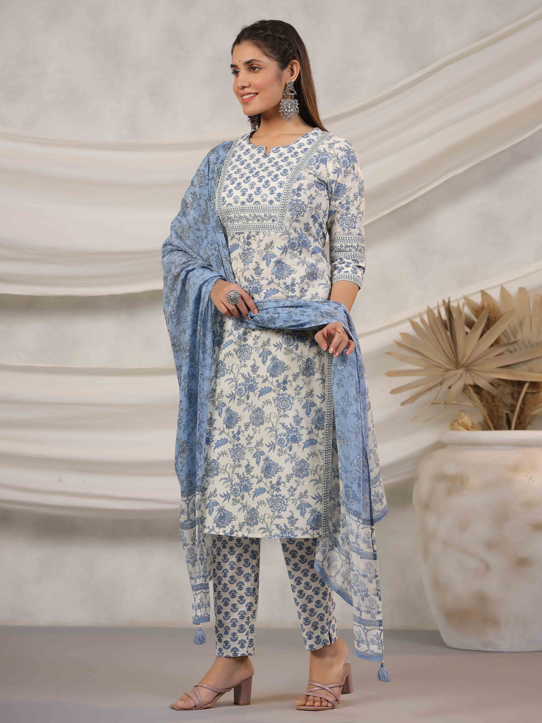 Floral Printed Kurta With Pants &amp; Dupatta
