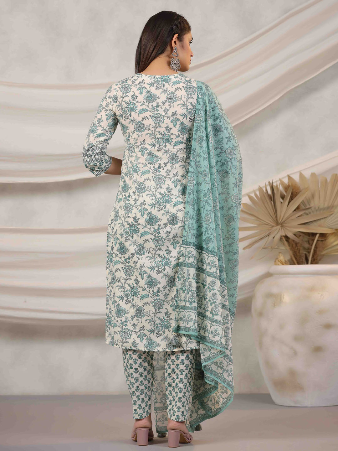Floral Printed Kurta With Pants &amp; Dupatta
