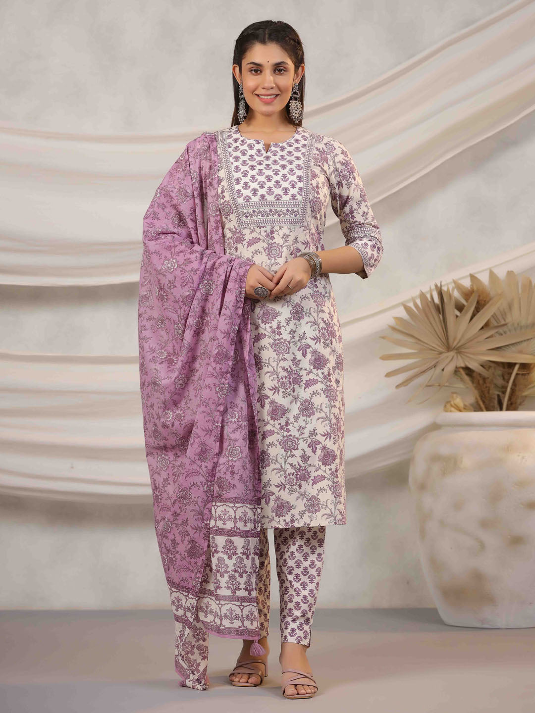 Floral Printed Kurta With Pants &amp; Dupatta
