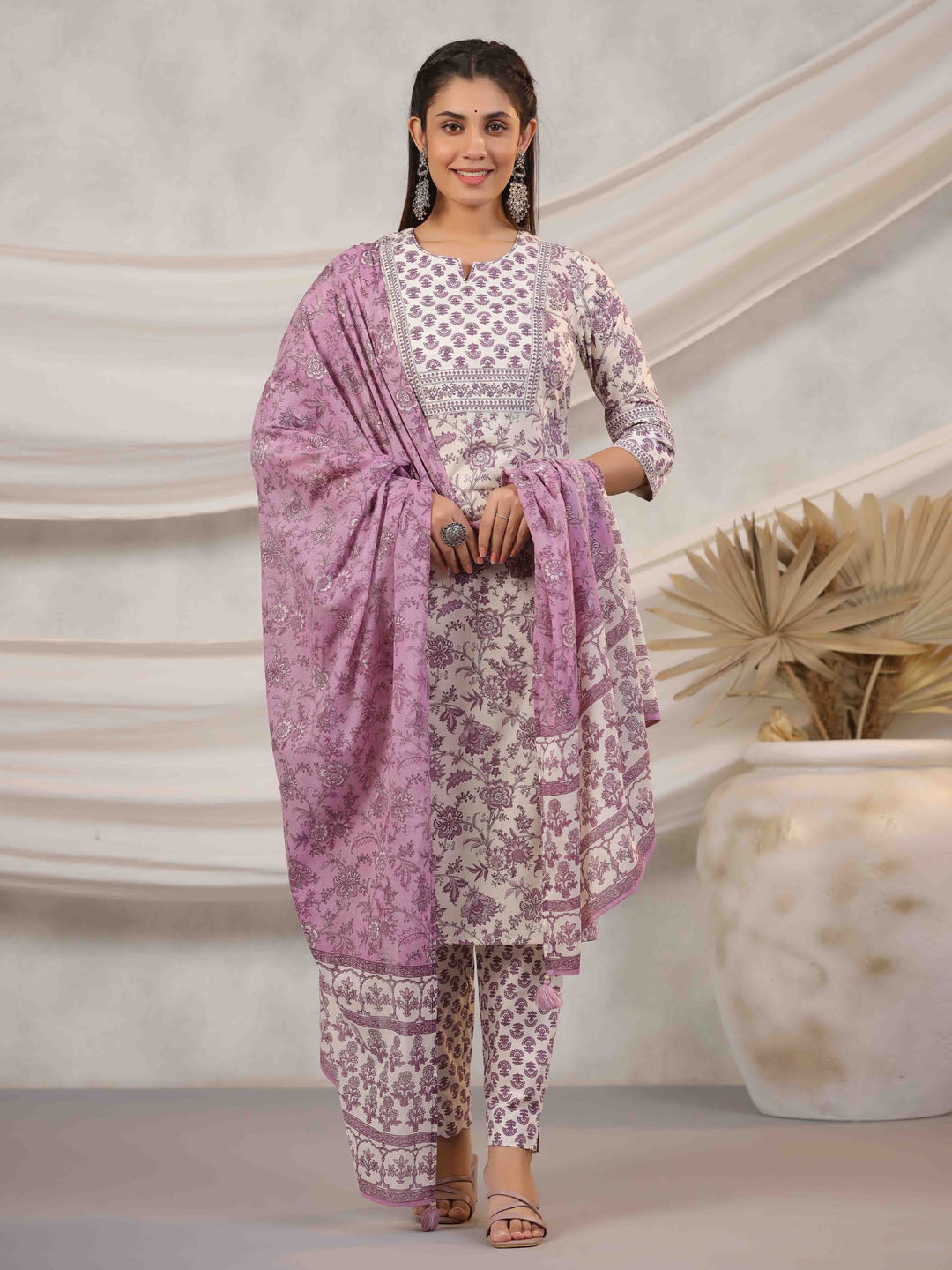 Floral Printed Kurta With Pants &amp; Dupatta