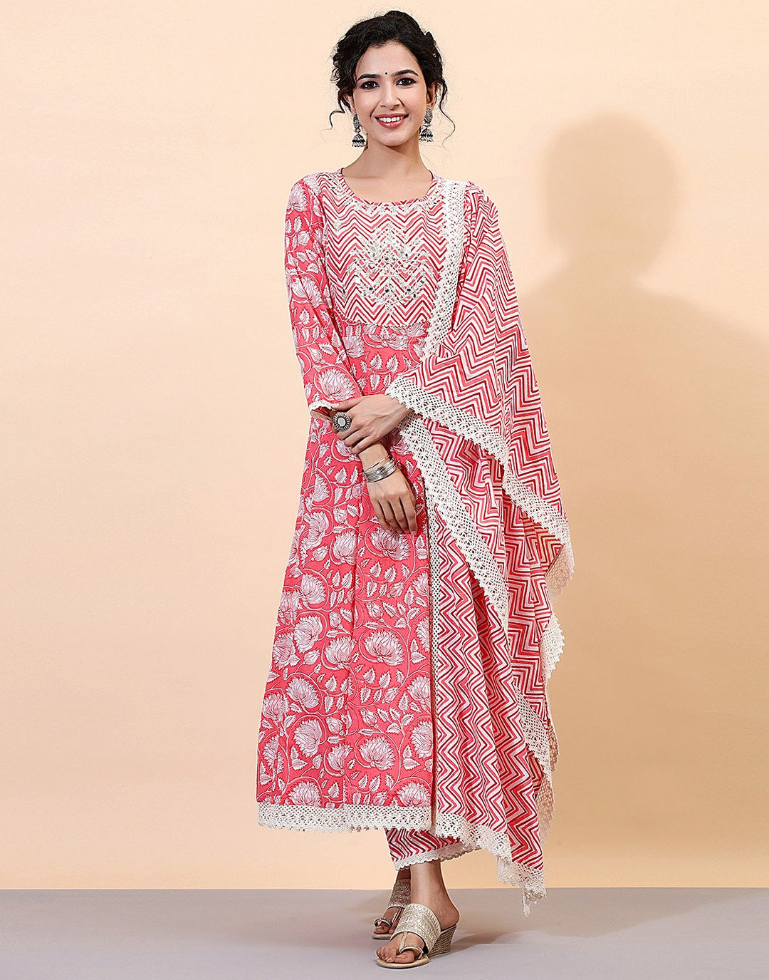 Pink Cotton Salwar Kameez Stitched Suit