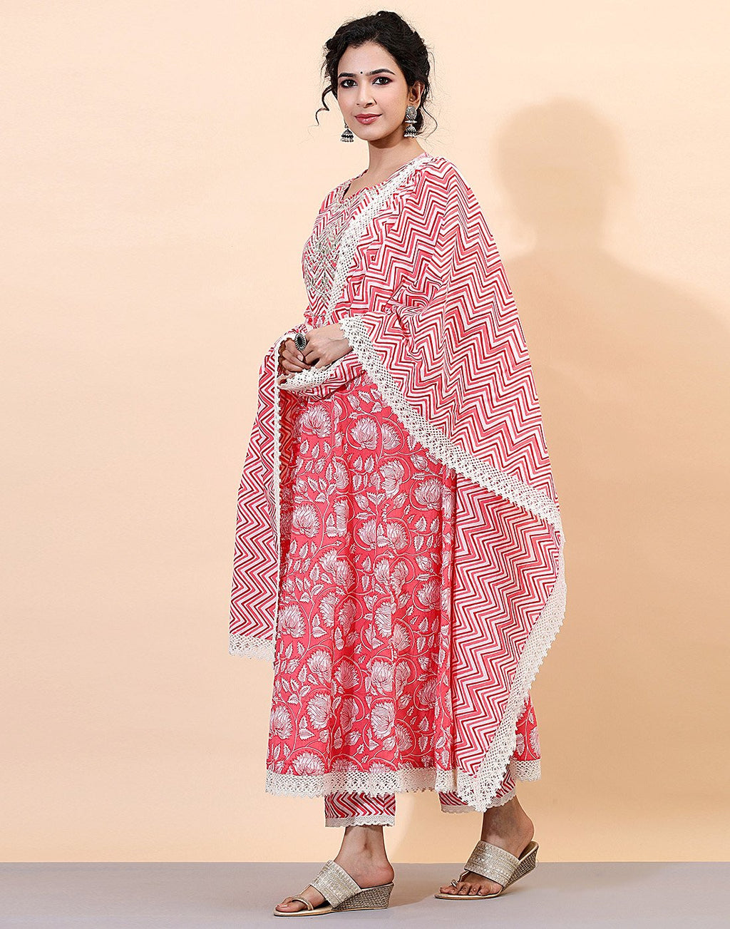 Pink Cotton Salwar Kameez Stitched Suit