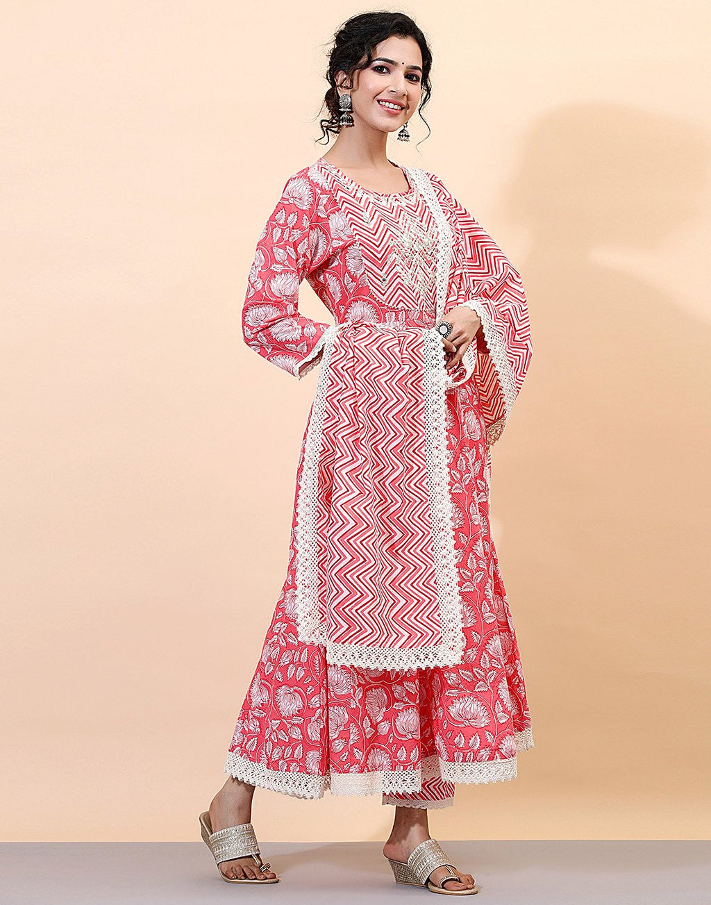 Pink Cotton Salwar Kameez Stitched Suit