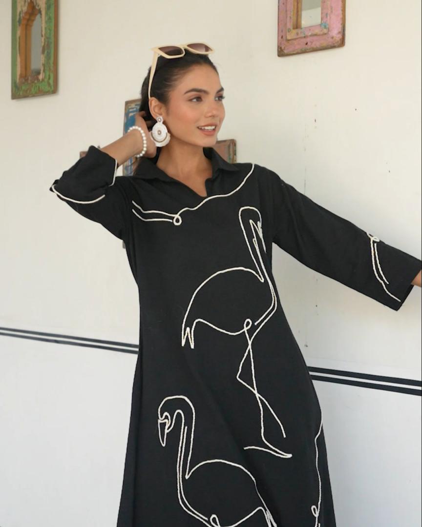 Plain Cotton Blend Dress