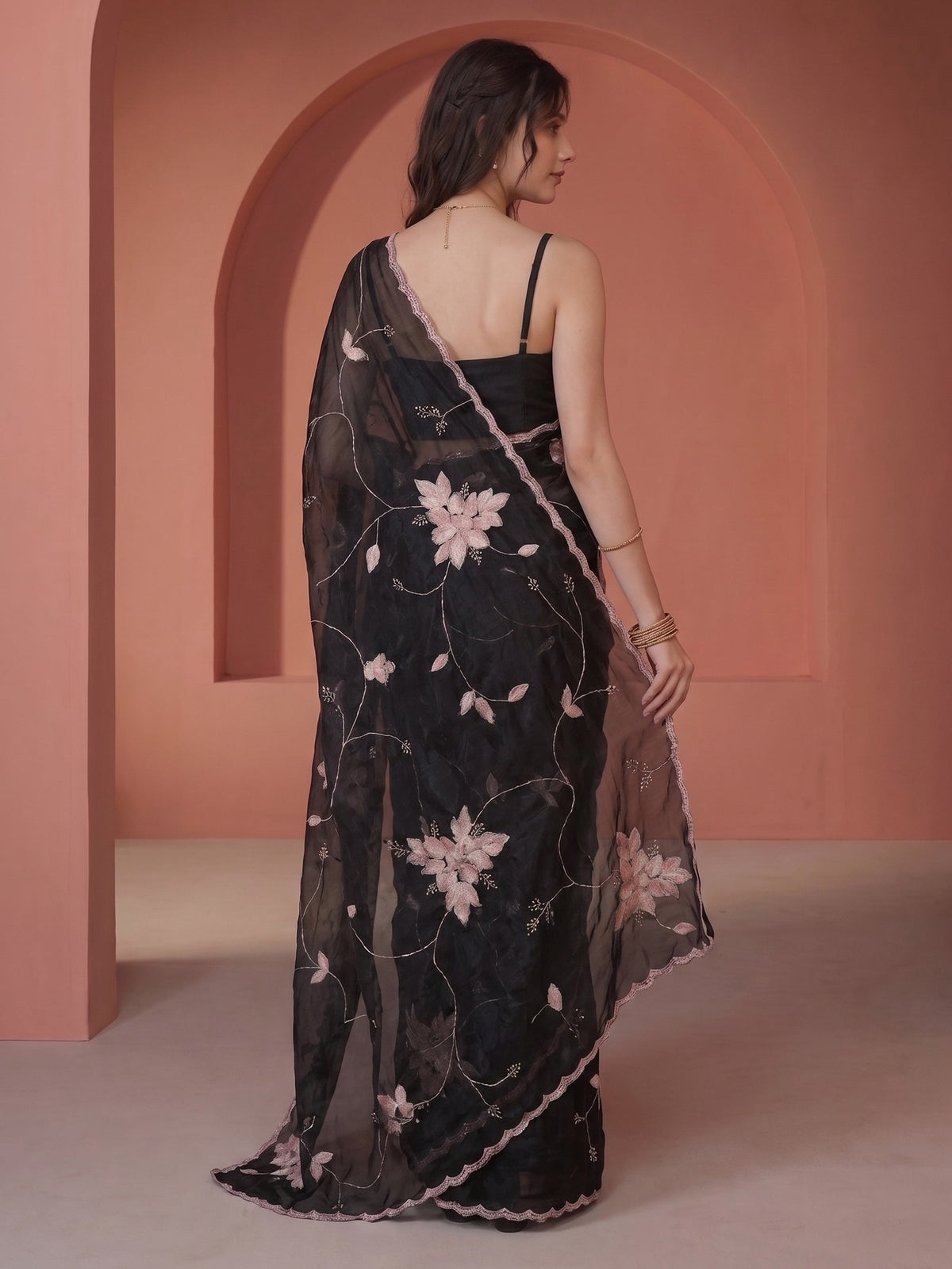 Black Tissue Embroidered Saree