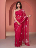 Rani Tissue Embroidered Saree