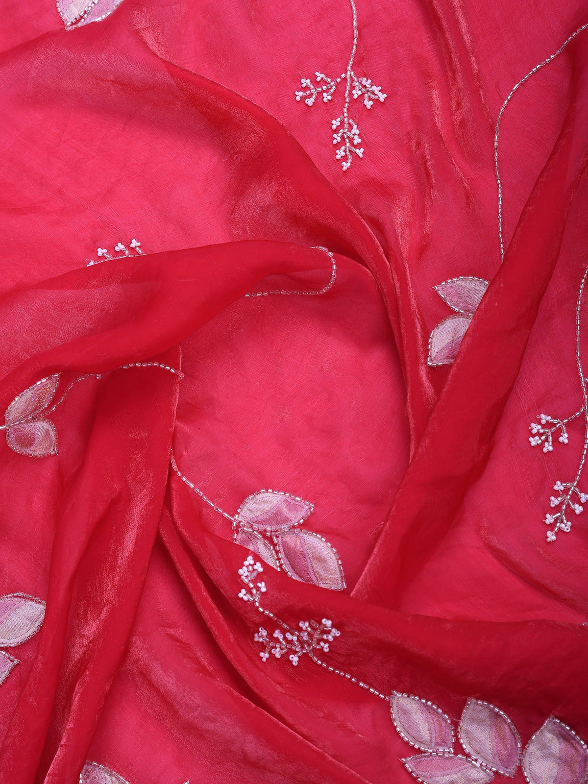 Rani Tissue Embroidered Saree