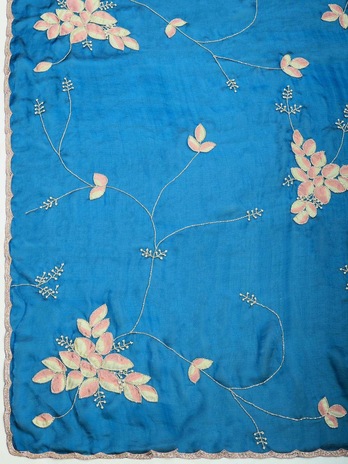 Teal-Blue Tissue Embroidered Saree