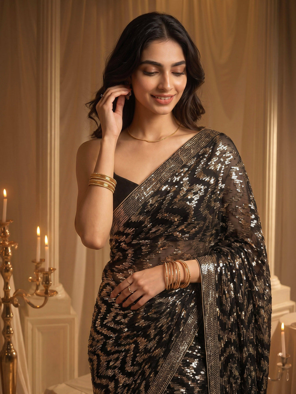 Sequin Embroidered Georgette Saree