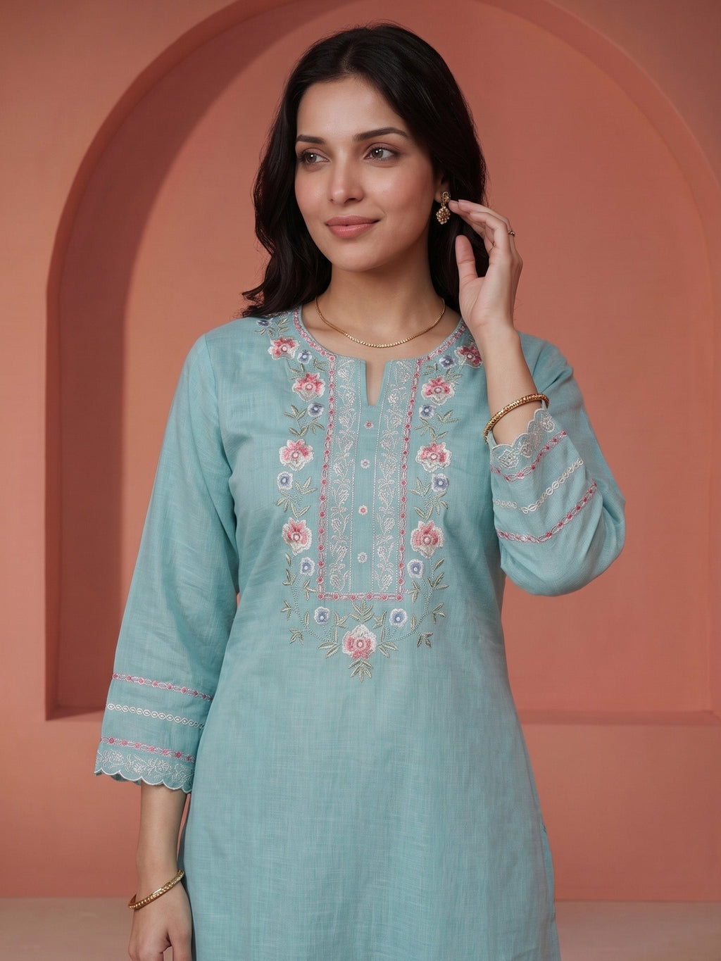 Firozee  Embroidered Linen Kurta Set