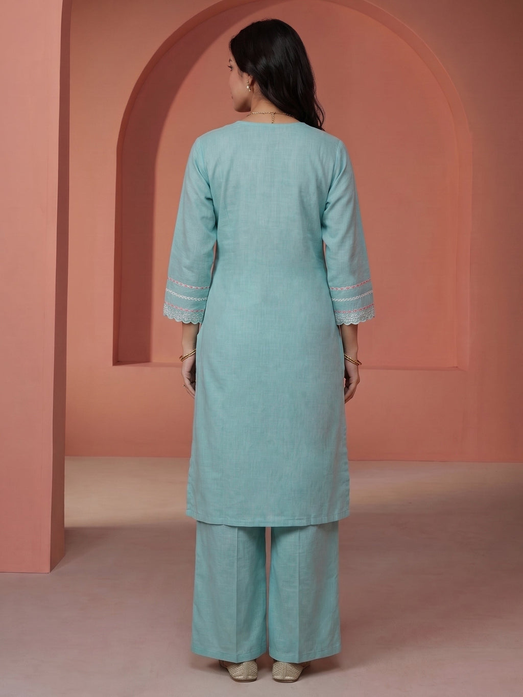 Firozee  Embroidered Linen Kurta Set