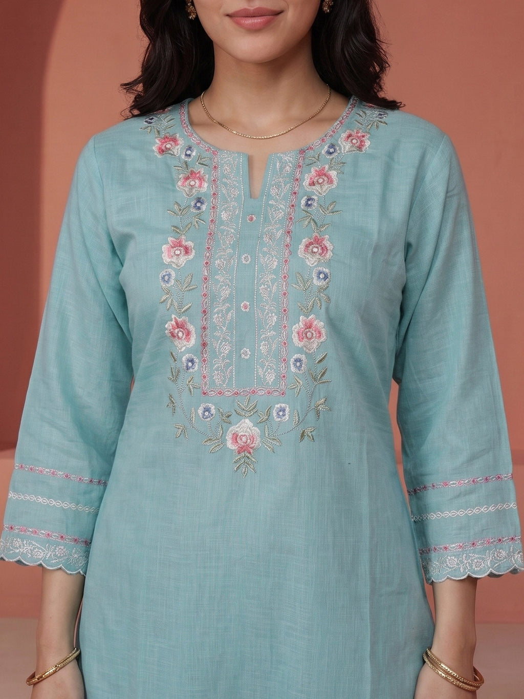 Firozee  Embroidered Linen Kurta Set