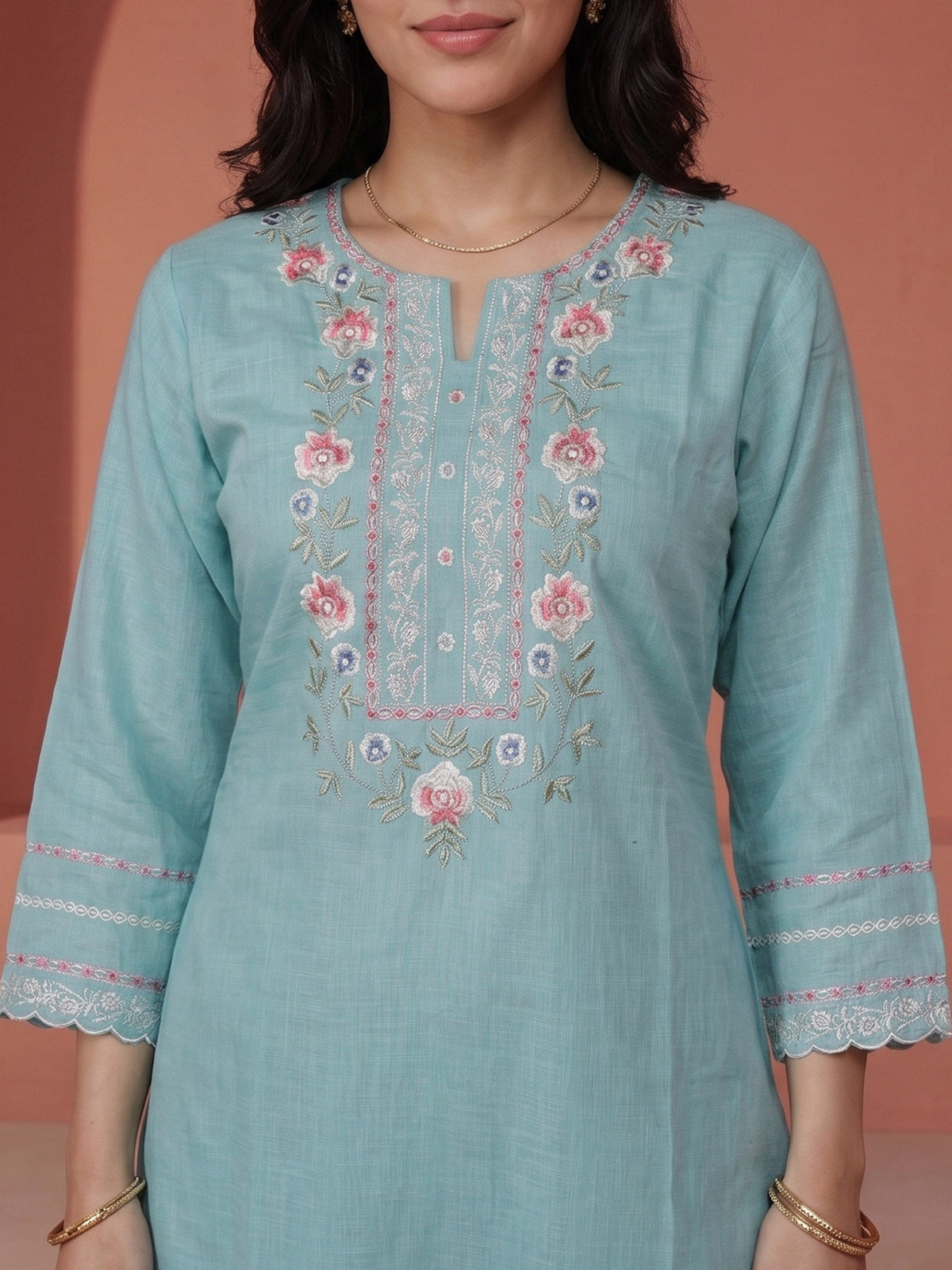 Firozee  Embroidered Linen Kurta Set