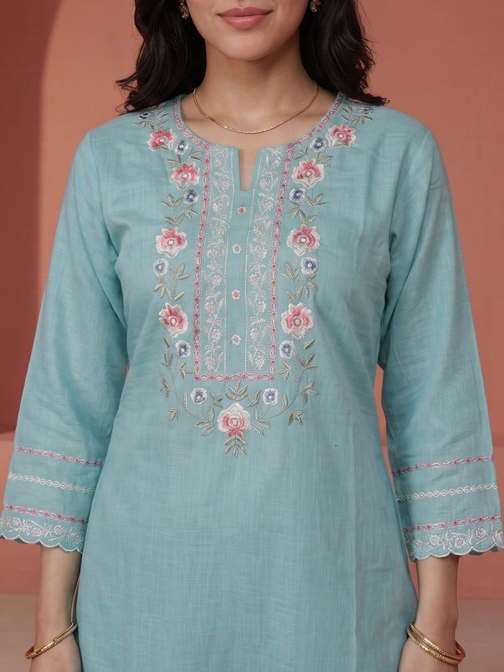 Firozee  Embroidered Linen Kurta Set
